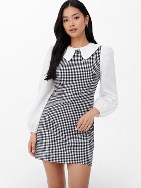 Miss Selfridge Mini Dress size 4P Gingham Layered Collared Preppy Chic Y2K